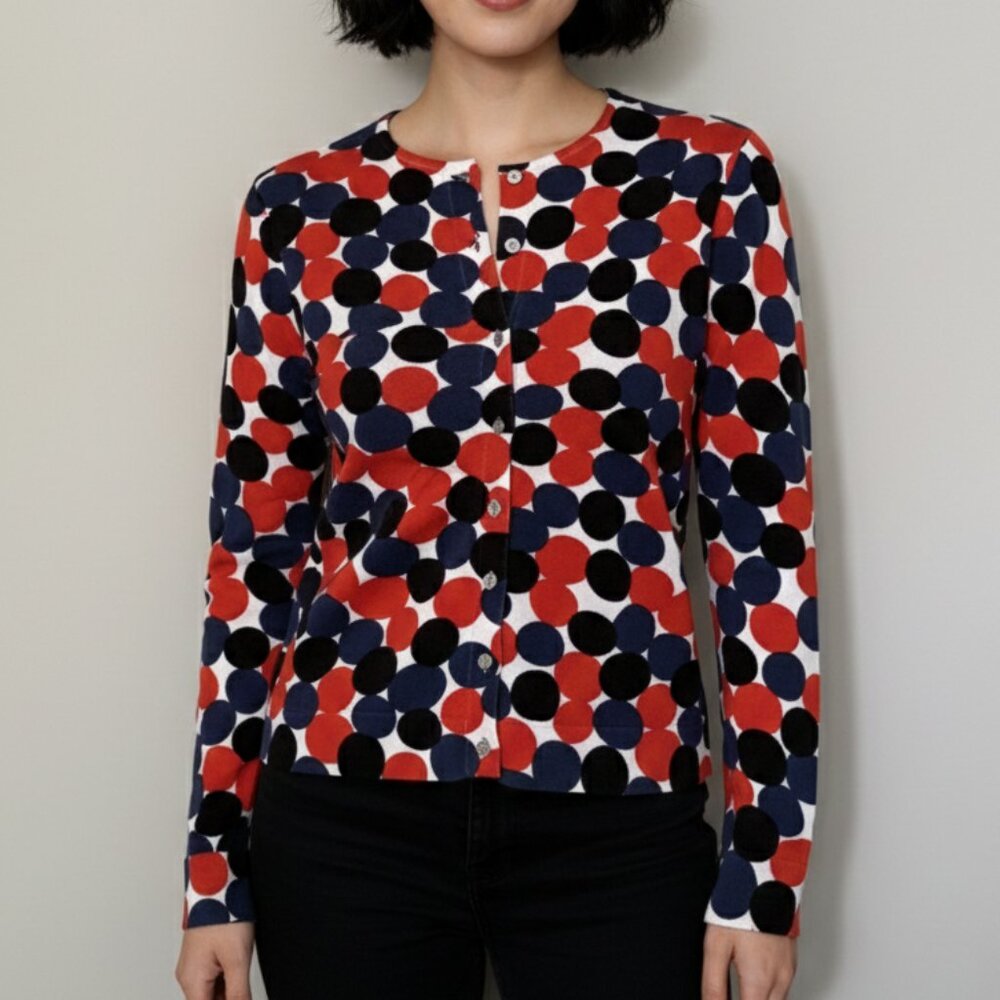 Talbots Cardigan - Circle Design with Red, Blue and Black